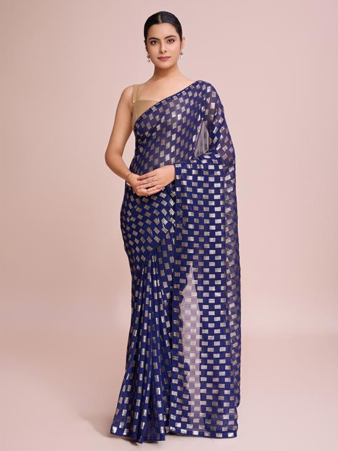 

THE52 Embellished Sequinned Pure Georgette Saree, Blue
