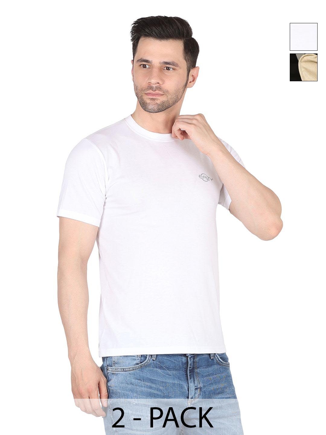 

EAZY Men Pack of 2 Solid Round Neck T-shirts, Black