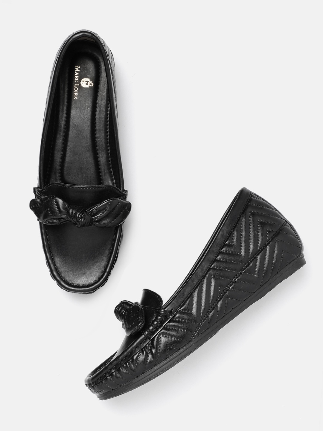 

Marc Loire Women Textured Bow Detailed Loafers, Black