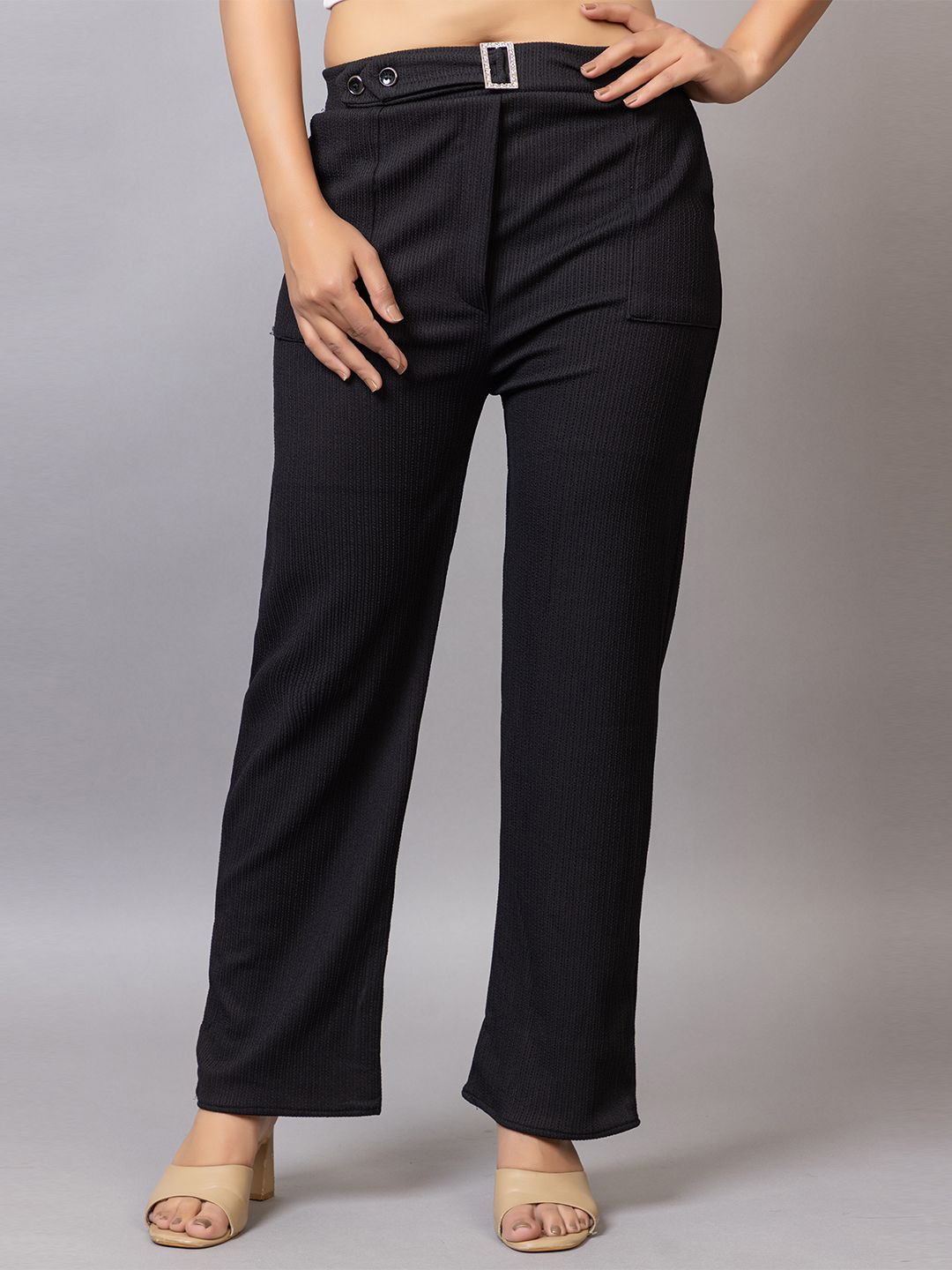 

PROBASIC Striped Regular Trousers, Black