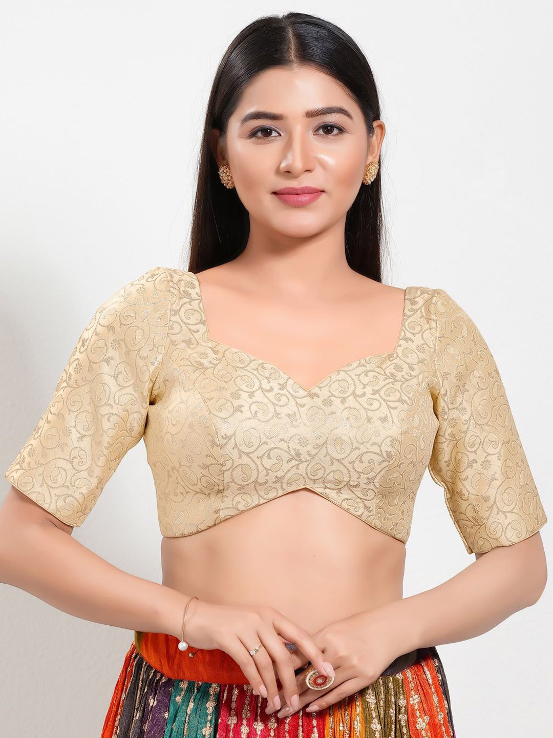 

VAMAS - THE DESIGNER BLOUSES Women Sweetheart Neck Padded Saree Blouse, Gold