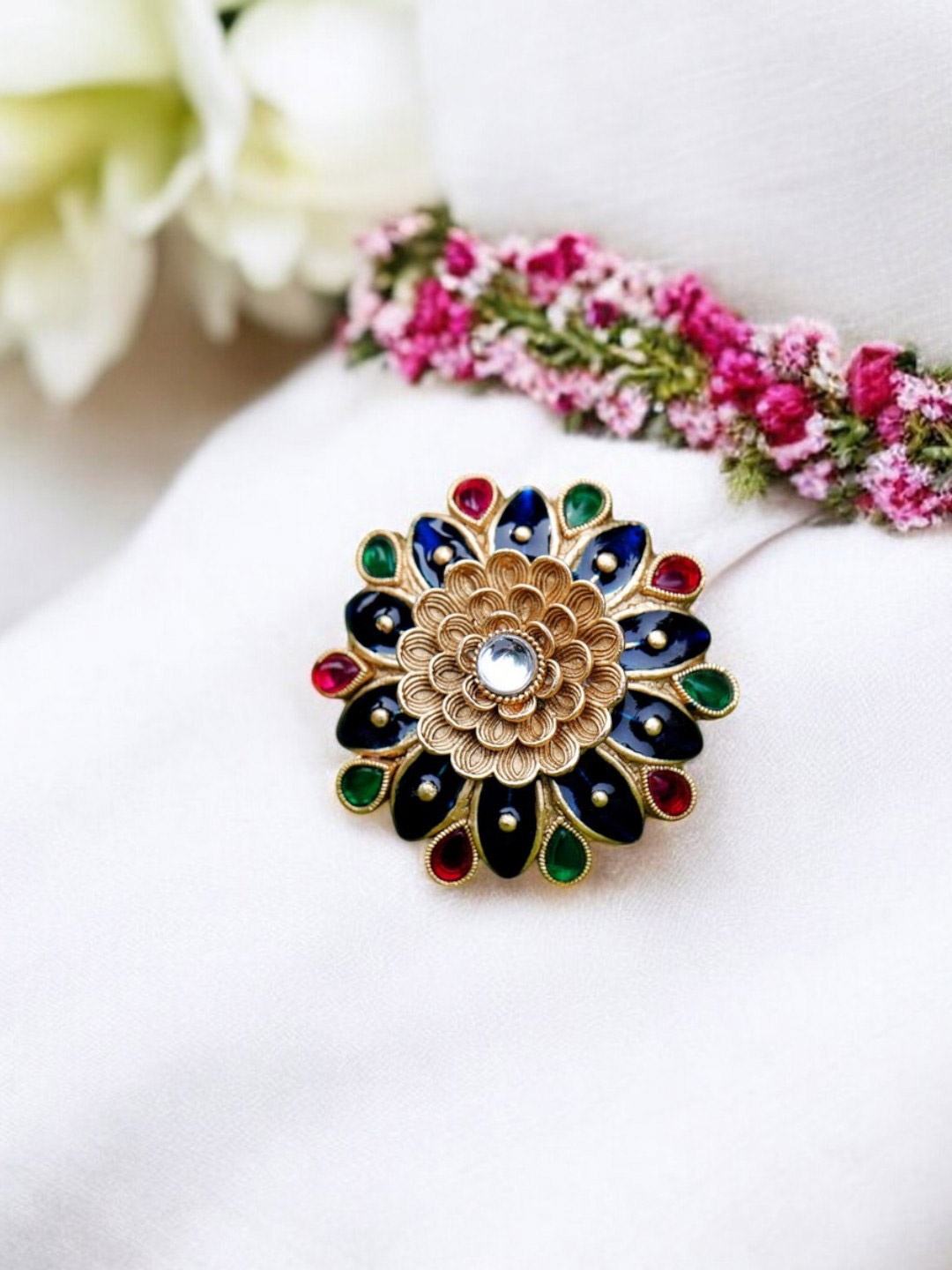 

Chaandi Rivaaz Myra Sunflower Gold-Plated Artificial Stones Studded Finger Ring