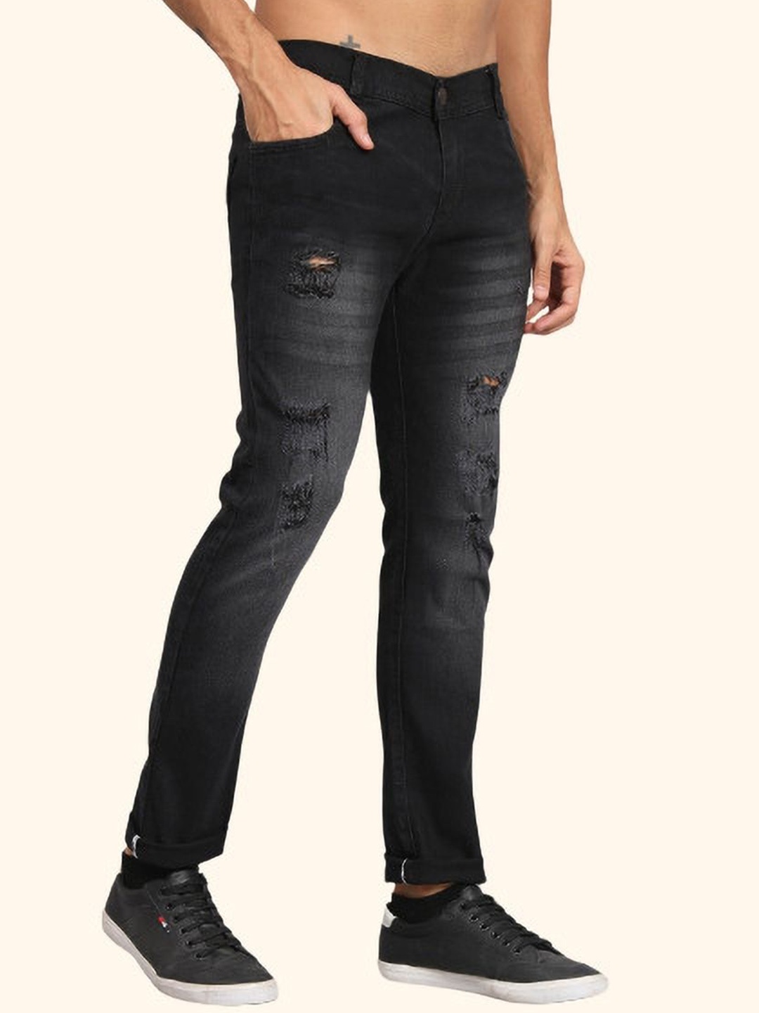 

LINARIA Men Classic Slim Fit Mildly Distressed Light Fade Jeans, Grey