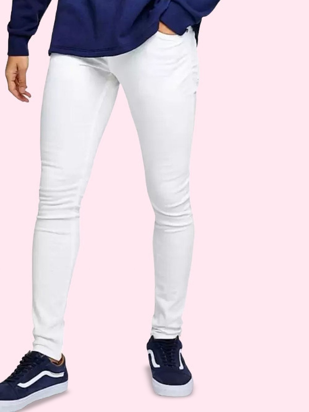 

LINARIA Men Classic Slim Fit Mid-Rise Clean Look Cotton Jeans, White