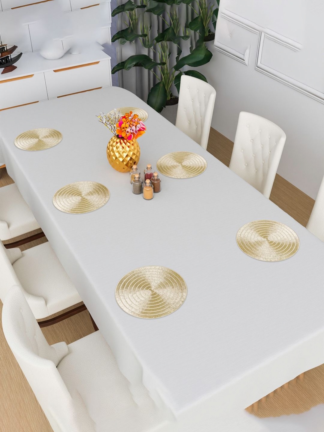 

Aura Cream Colored 4 Pieces Textured Jute Round Table Placemats