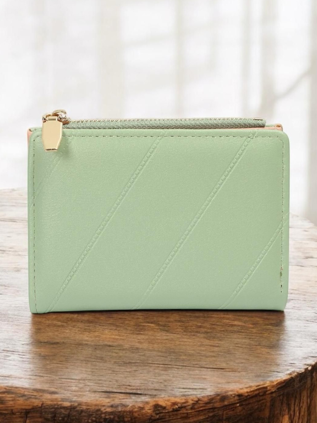 

CRUSSET Women Textured PU Non Detachable Flap Two Fold Wallet, Green