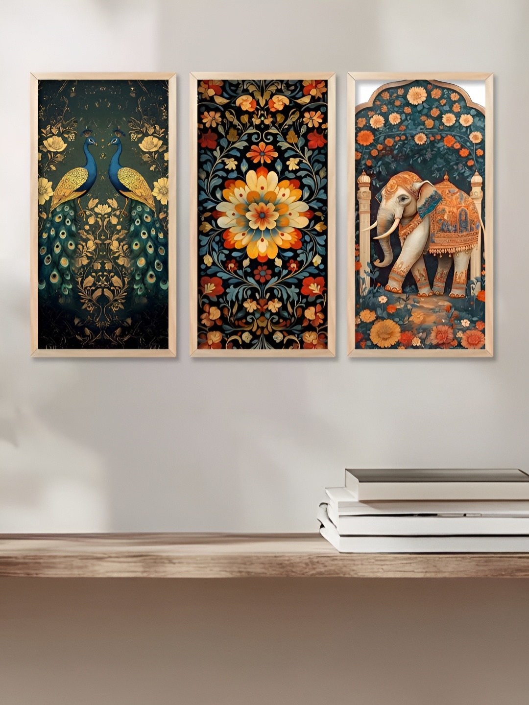 

Kotart Orange & Brown 3 Pieces Birds and Animals Wooden Wall Paintings