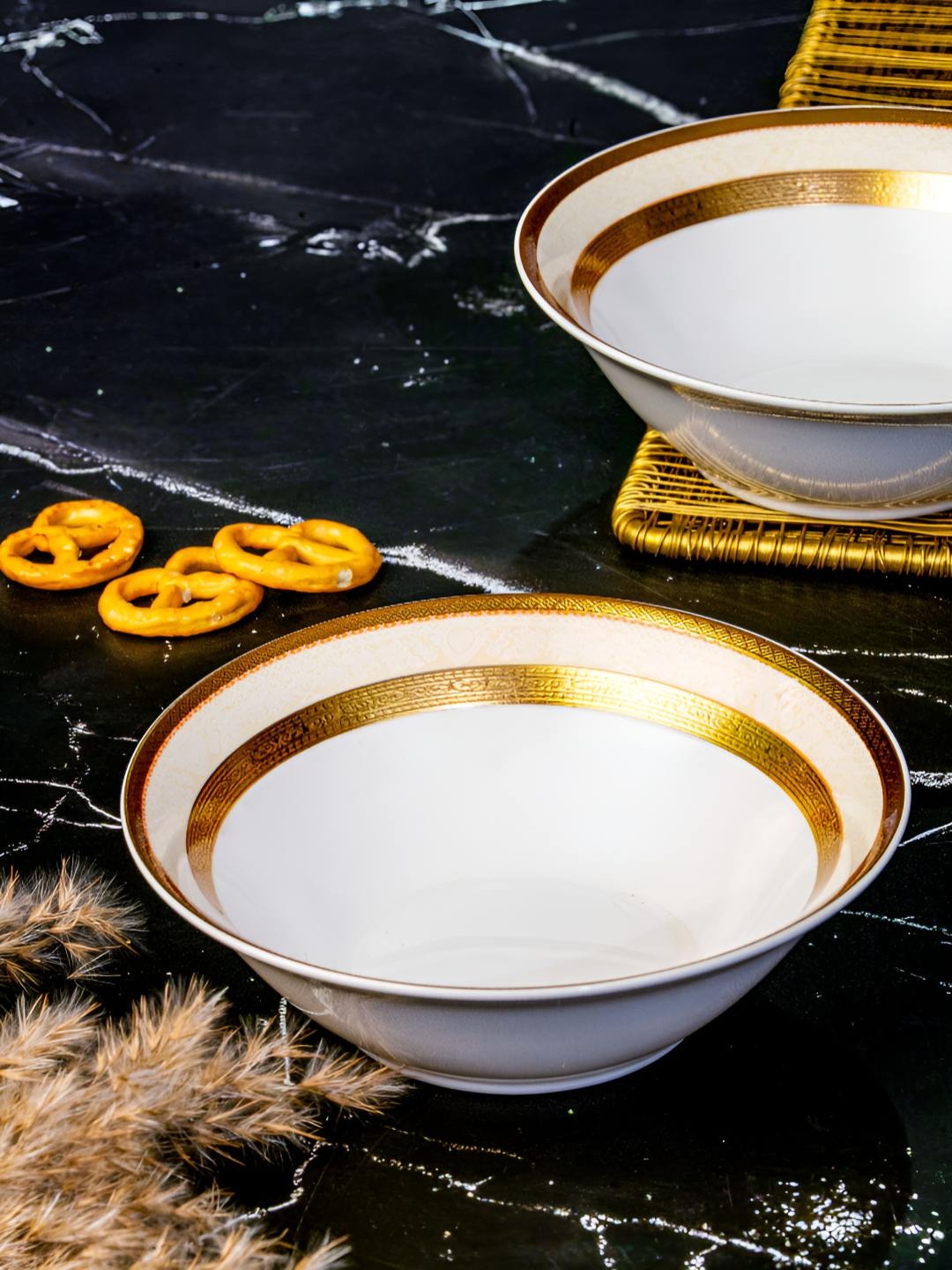 

Roxx White 2 Pieces Porcelain Dishwasher Safe Serving Bowl