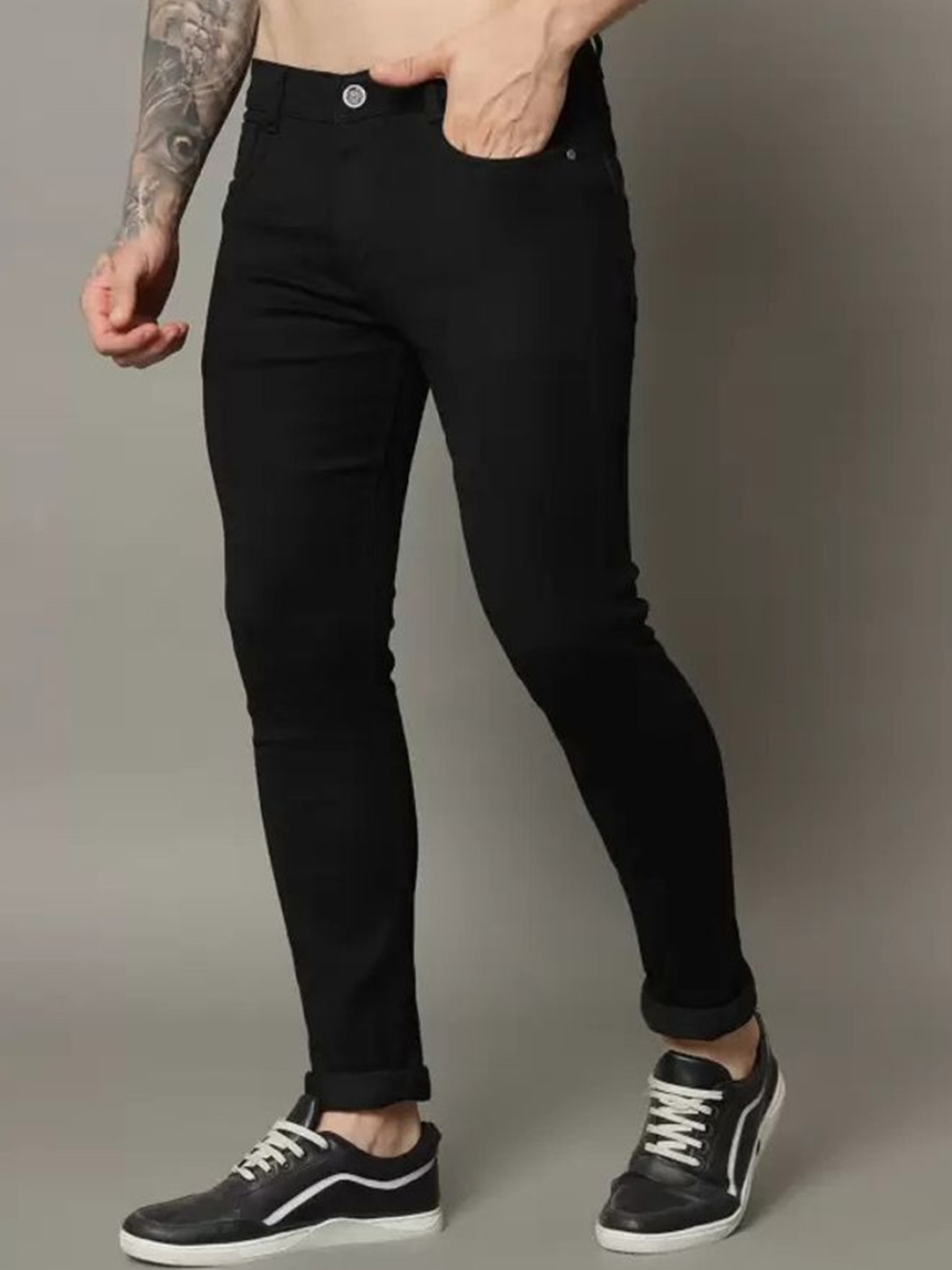 

LINARIA Men Classic Slash Knee Stretchable Jeans, Black
