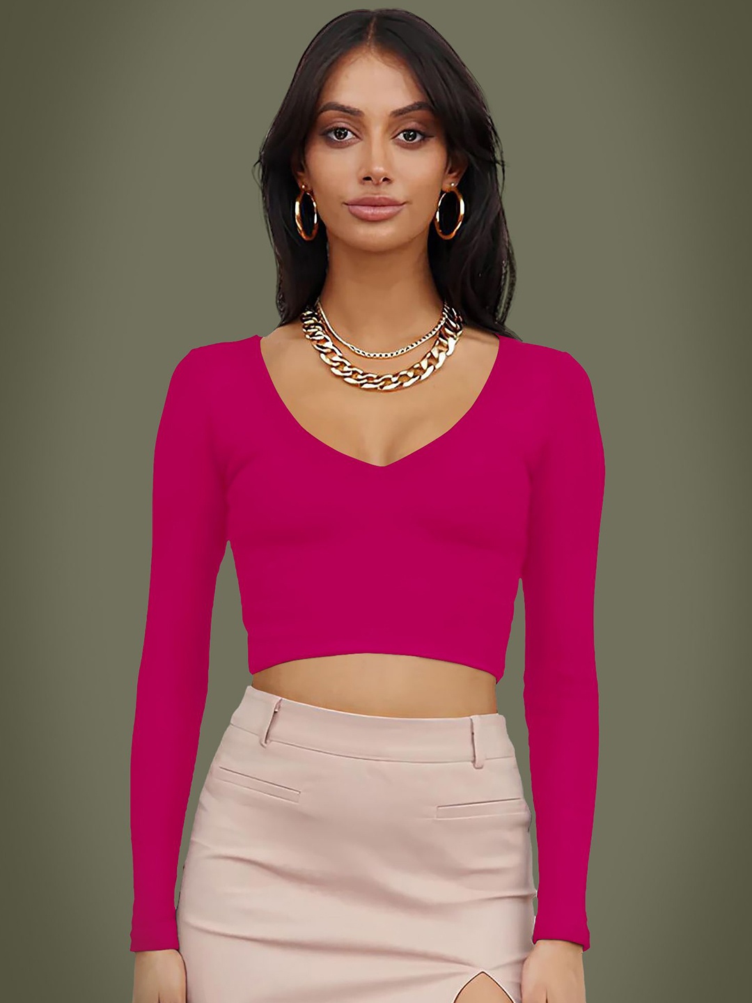 

Dream Beauty Fashion Women V-Neck Crop Fitted Top, Pink