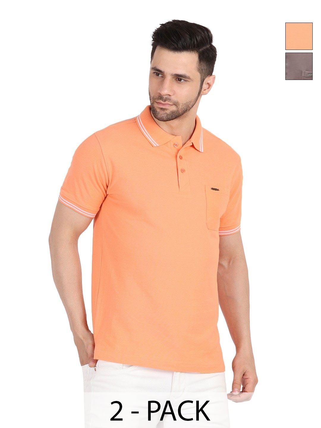 

EAZY Men Pack of 2 Solid Polo Collar T-shirts, Orange