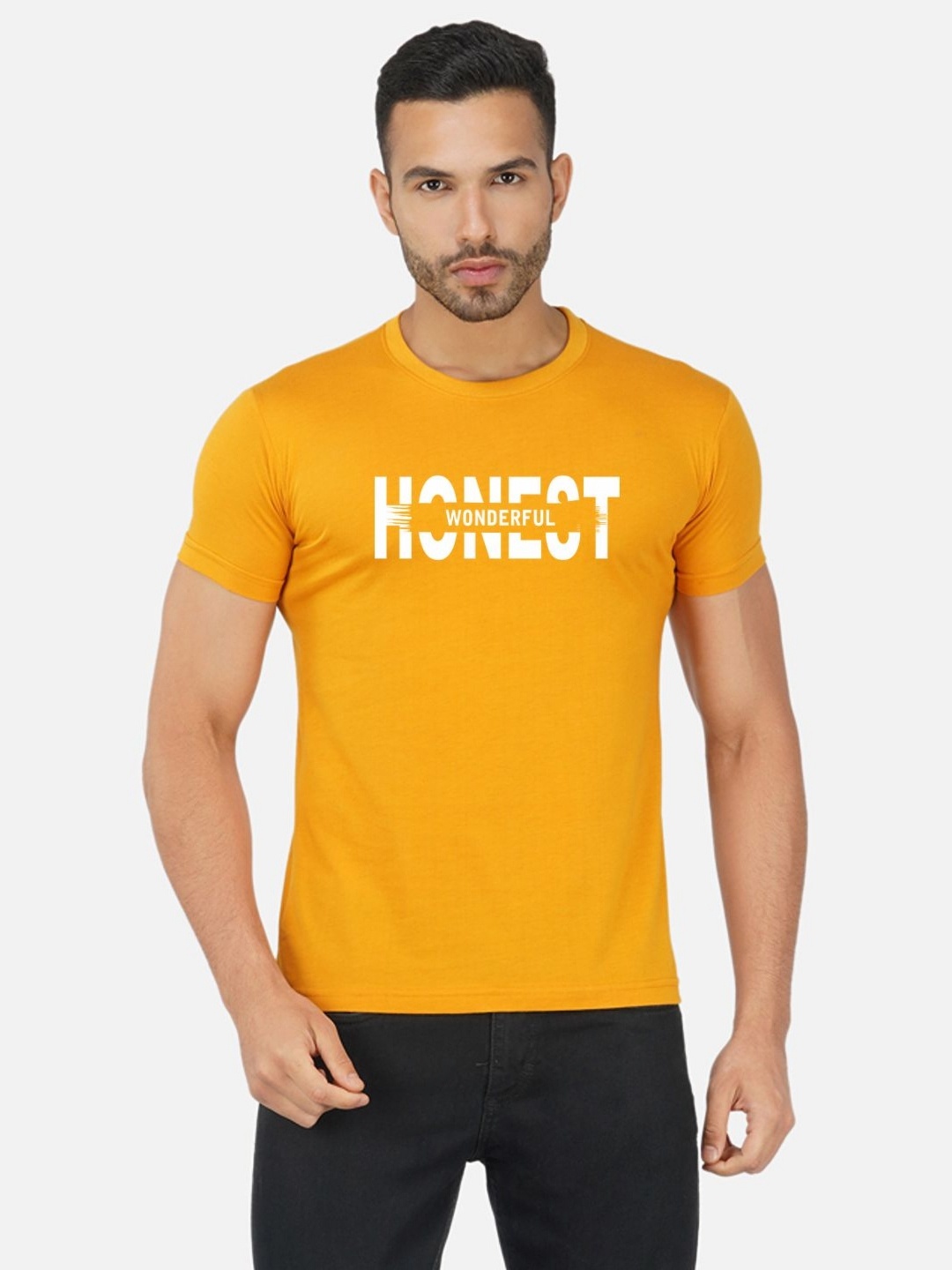 

Moda Rapido Men Bio Finish Typography Printed Round Neck Cotton T-shirt, Yellow