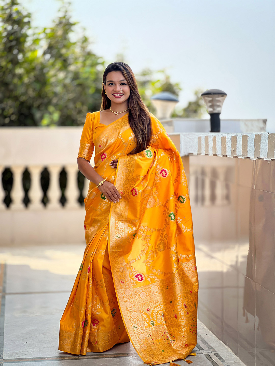 

Ekta Textiles Woven Design Zari Pure Silk Banarasi Saree, Yellow