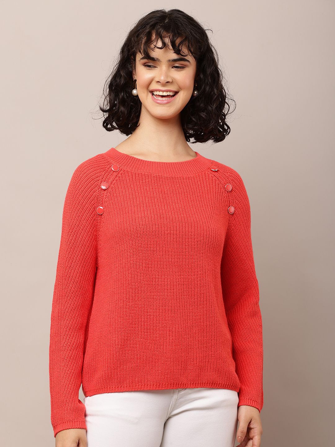 

NoBarr Women Round Neck Cotton Pullover, Red