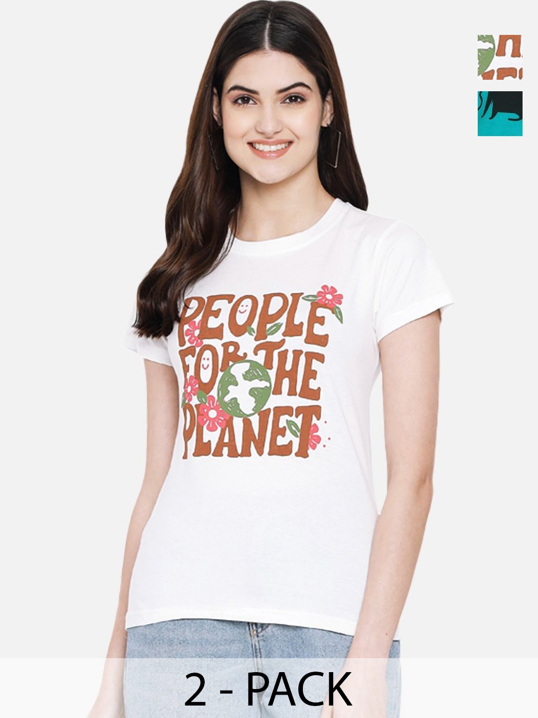 

Tromko Women Typography Printed Round Neck Cotton Regular Fit T-shirt, White