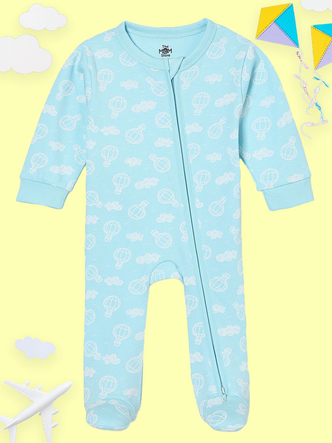 

The Mom Store Infants Printed Pure Cotton Sleepsuit, Blue