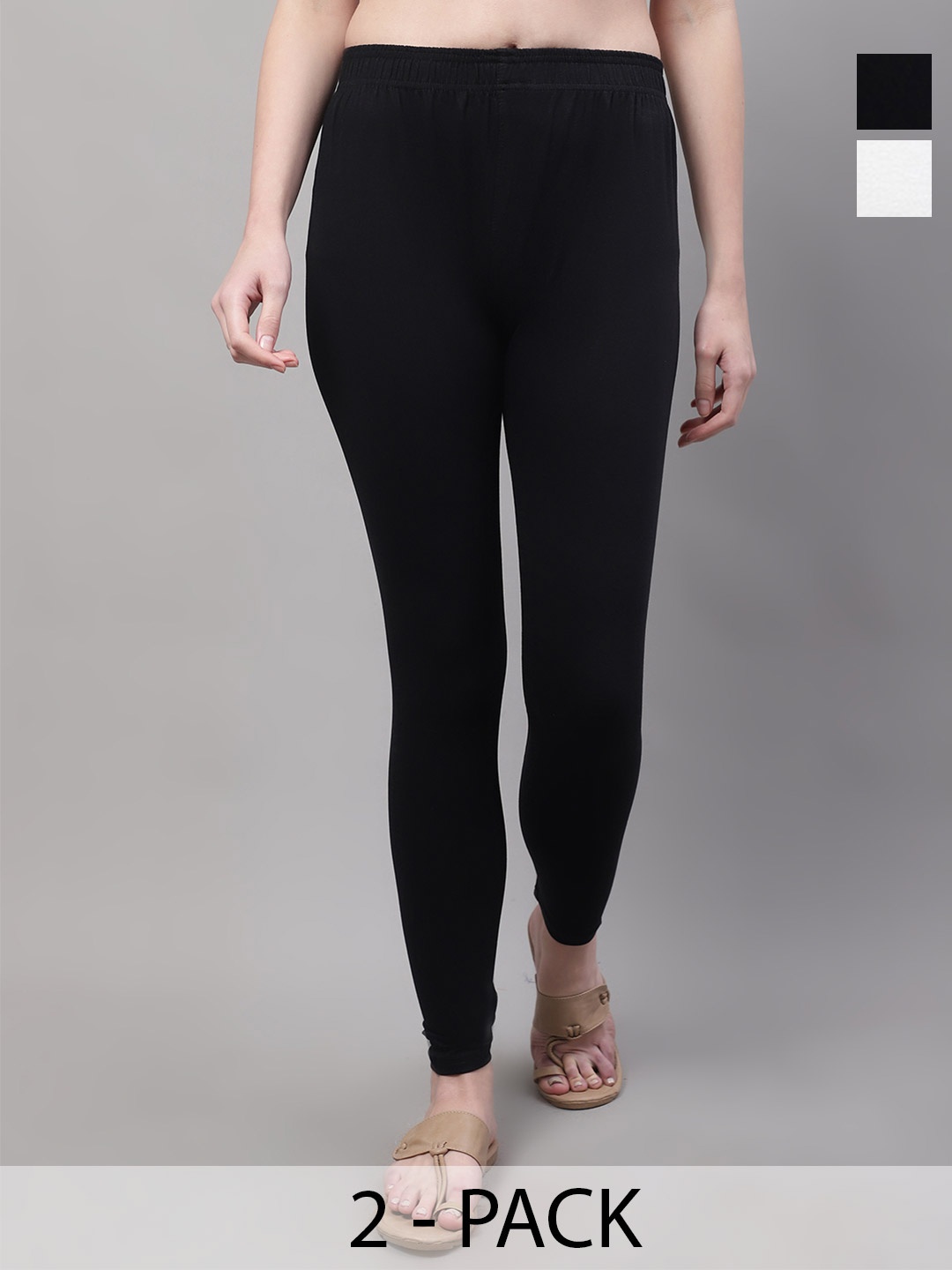 

Valles365 by S.C. Pack Of 2 Cotton Ankle Length Leggings, Black