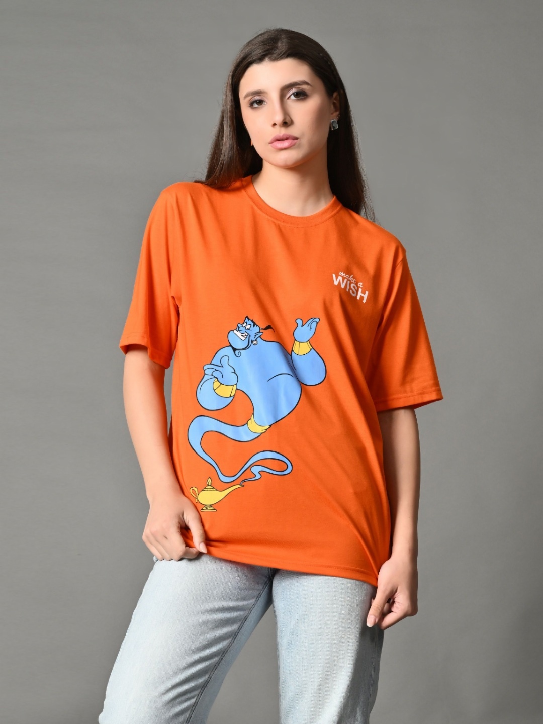 

CORSICA Women Genie Bio Finish Graphic Printed Round Neck Cotton Oversized T-shirt, Orange