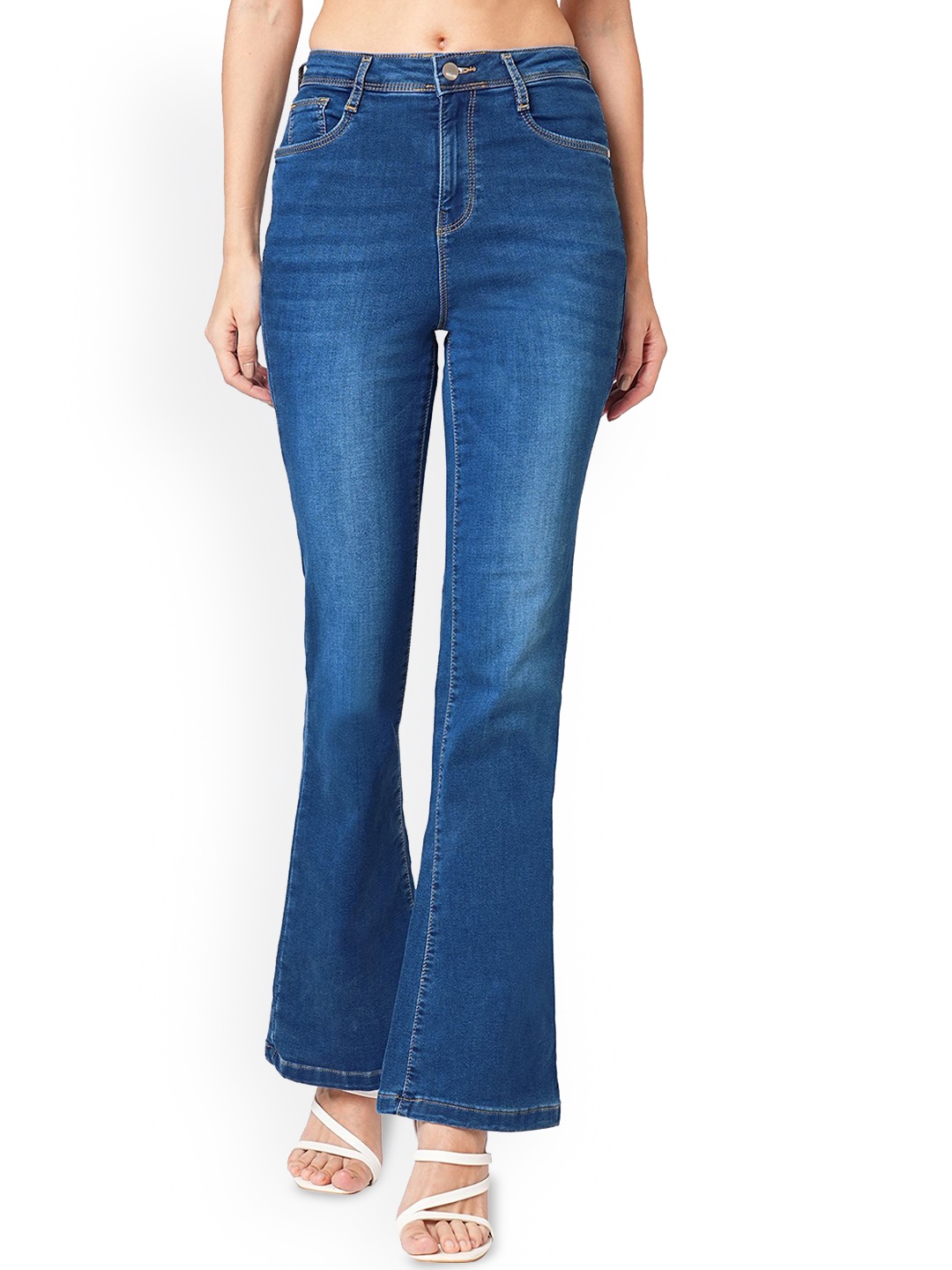 

Kraus Jeans Women Flared High-Rise Light Fade Jeans, Blue