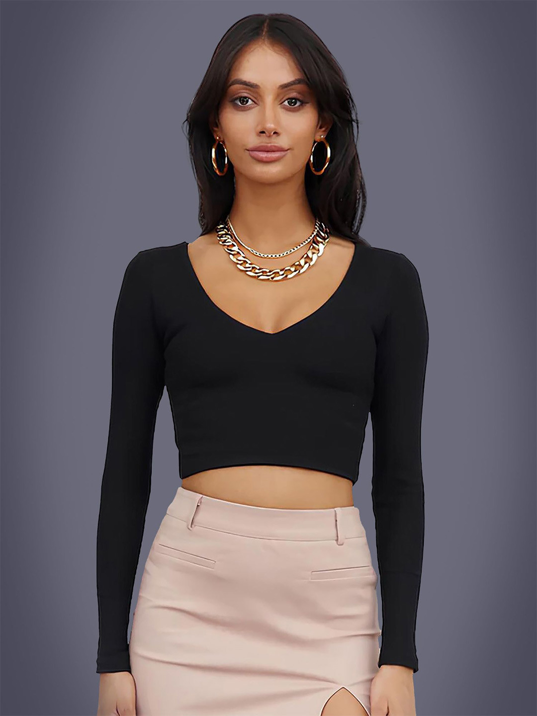 

Dream Beauty Fashion Women V-Neck Crop Top, Black
