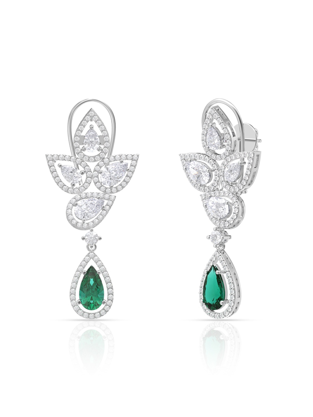 

ANAYRA 925 Sterling Silver-Plated Artificial Stone Studded Contemporary Drop Earrings