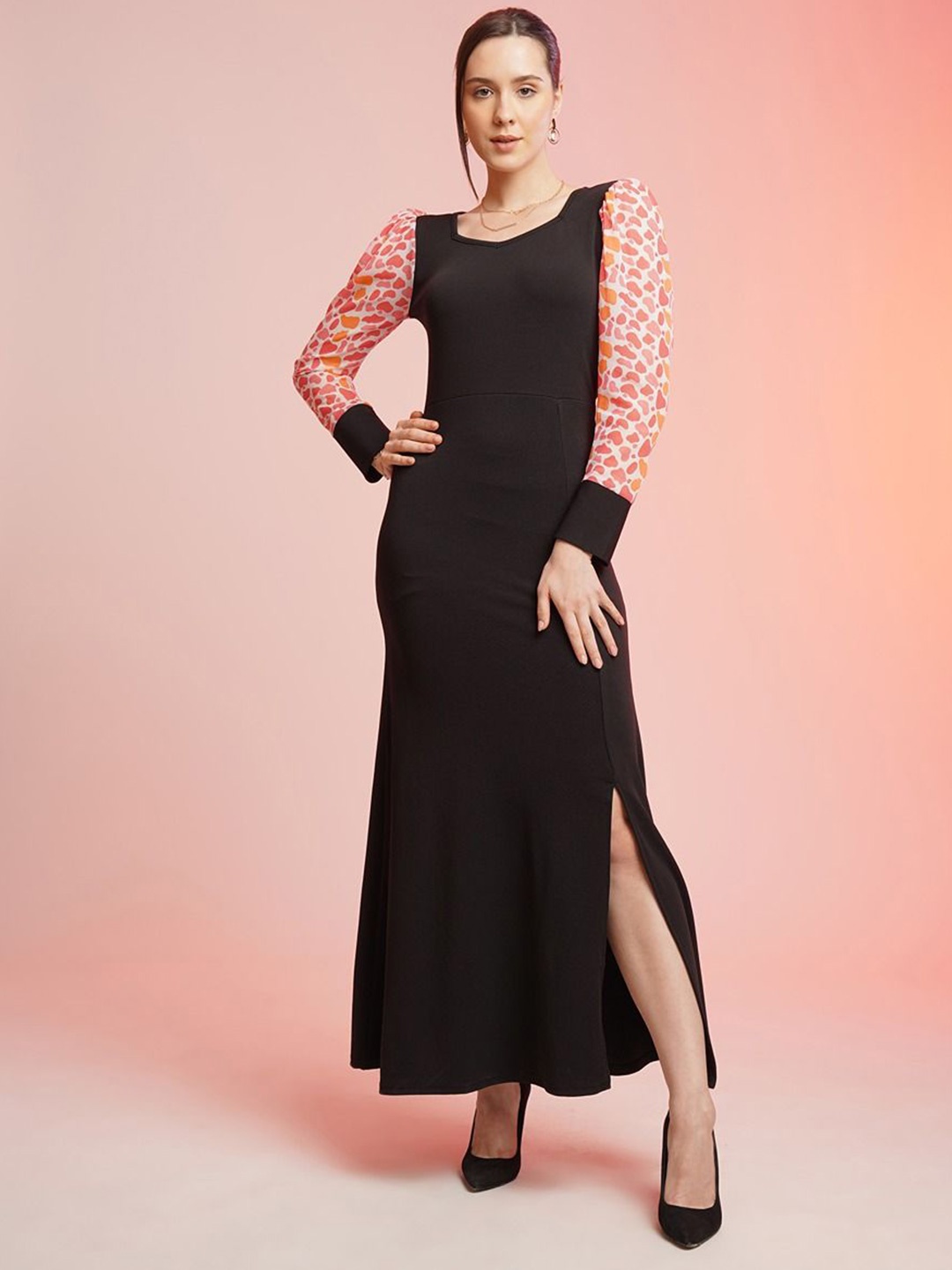 

De La Moda Women Sweetheart Neck Maxi Sheath Dress, Black