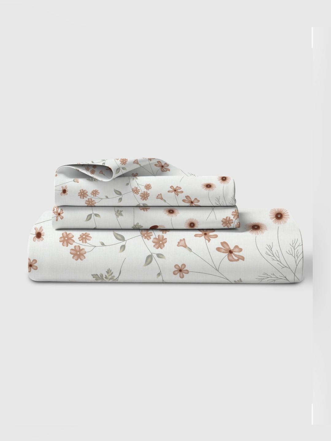 

LINENWALAS Happy Sleeping White & Brown Floral 210 TC Single Bedsheet with 1 Pillow Covers