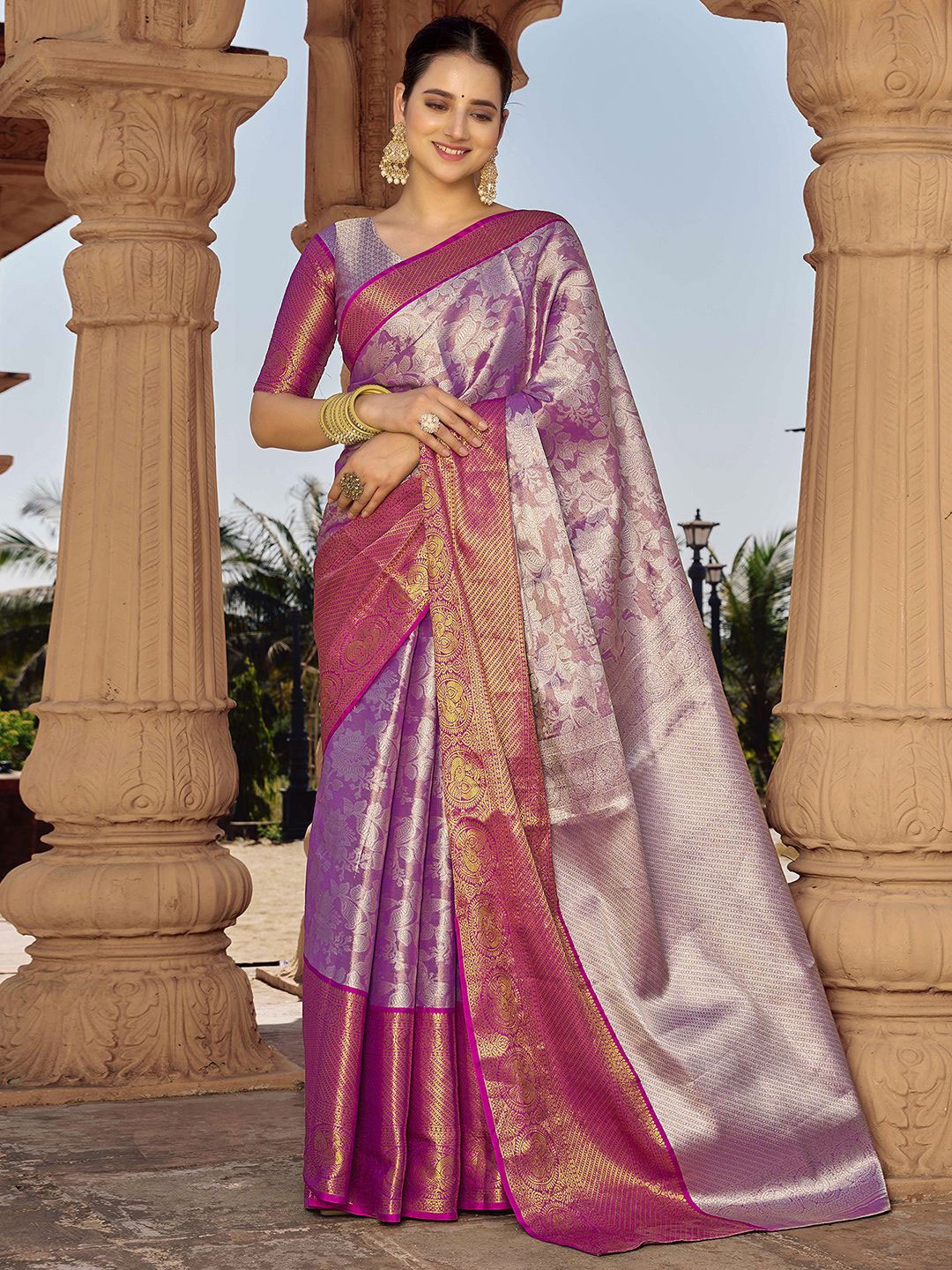 

Satrani Woven Design Zari Pure Silk Paithani Saree, Purple