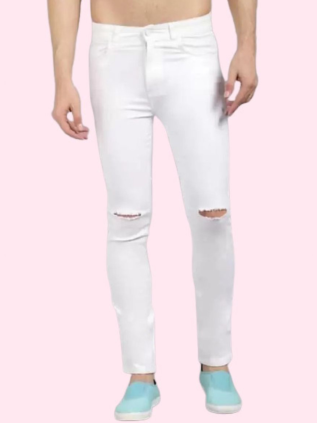 

LINARIA Men Classic Skinny Fit Low-Rise Slash Knee Jeans, White