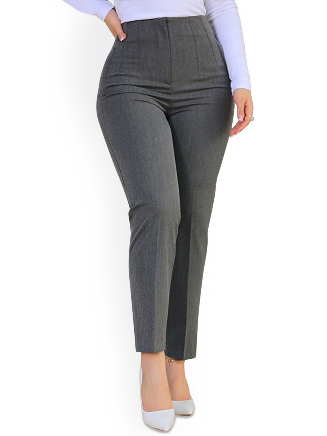 

Outzidr Women Striped Original Skinny Fit Formal Trousers, Grey