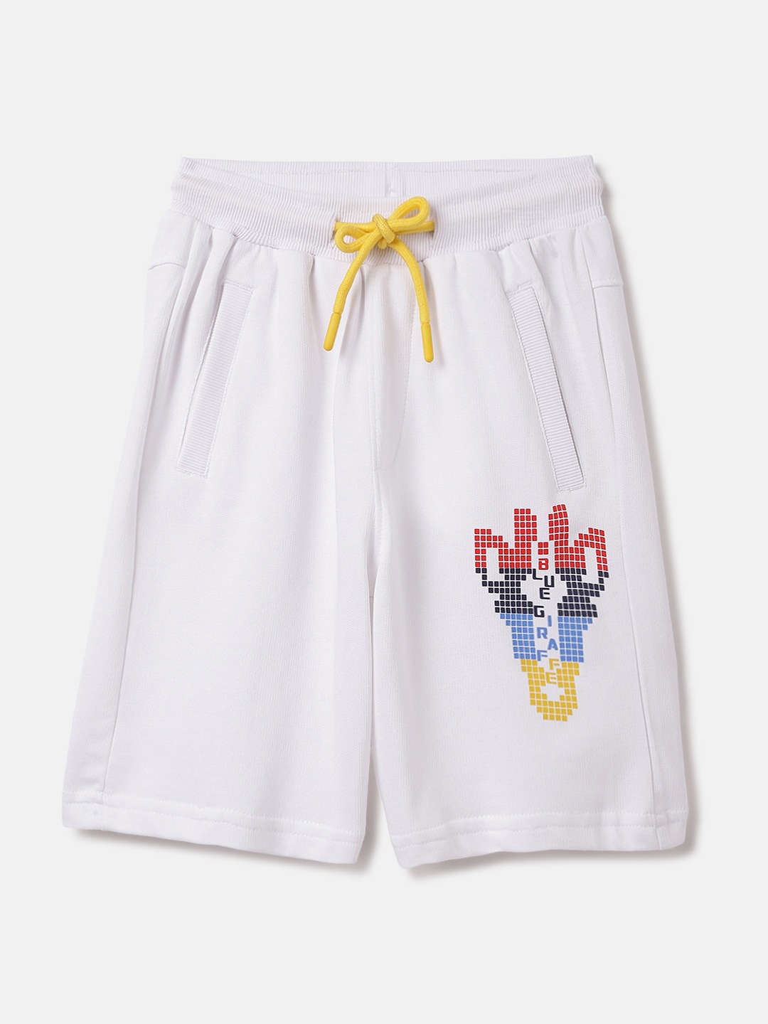 

Blue Giraffe Boys Cotton Printed Shorts, White