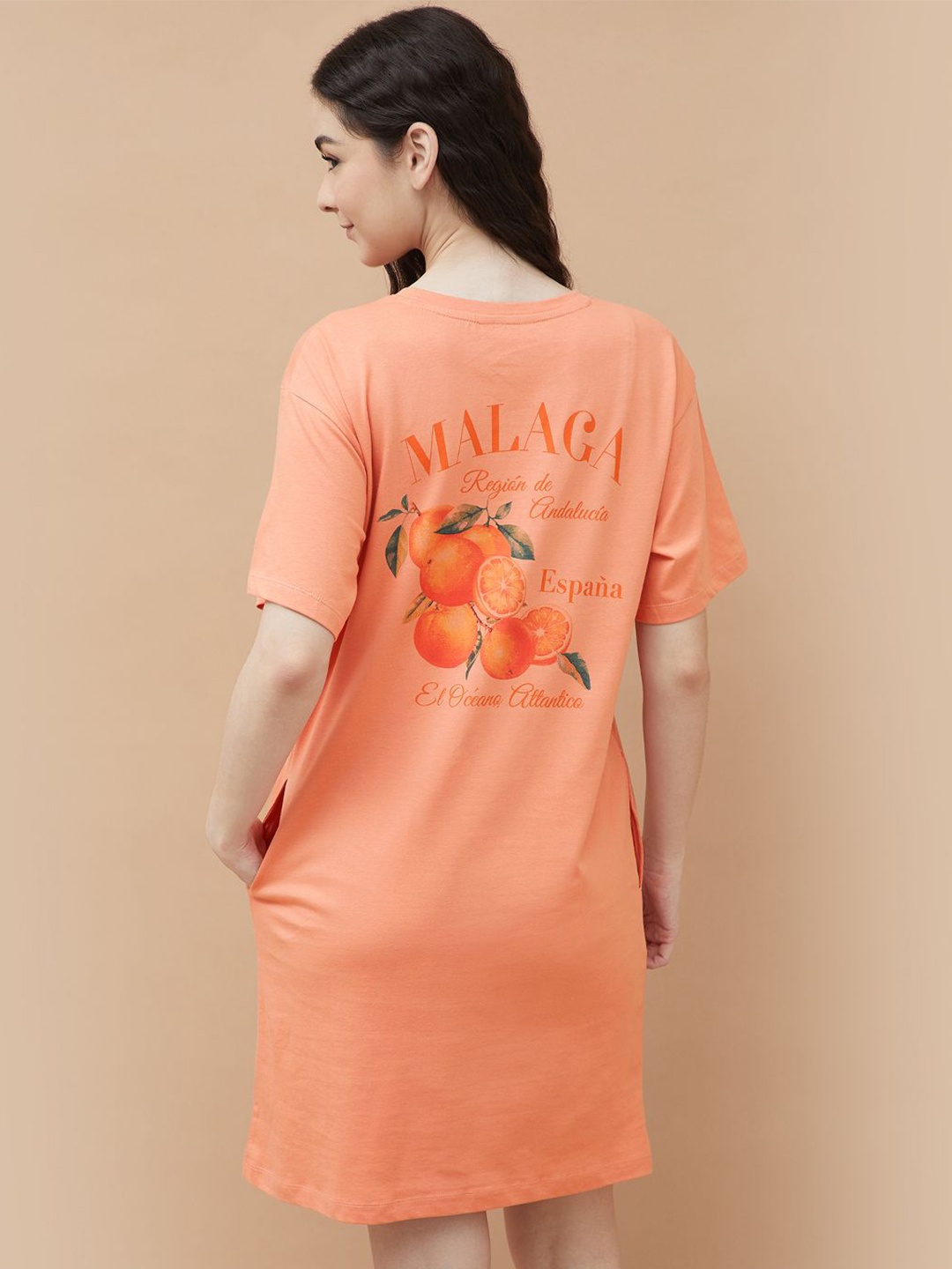 

Ginger by Lifestyle Women Print Round Neck Short Sleeves A-Line Dress, Orange