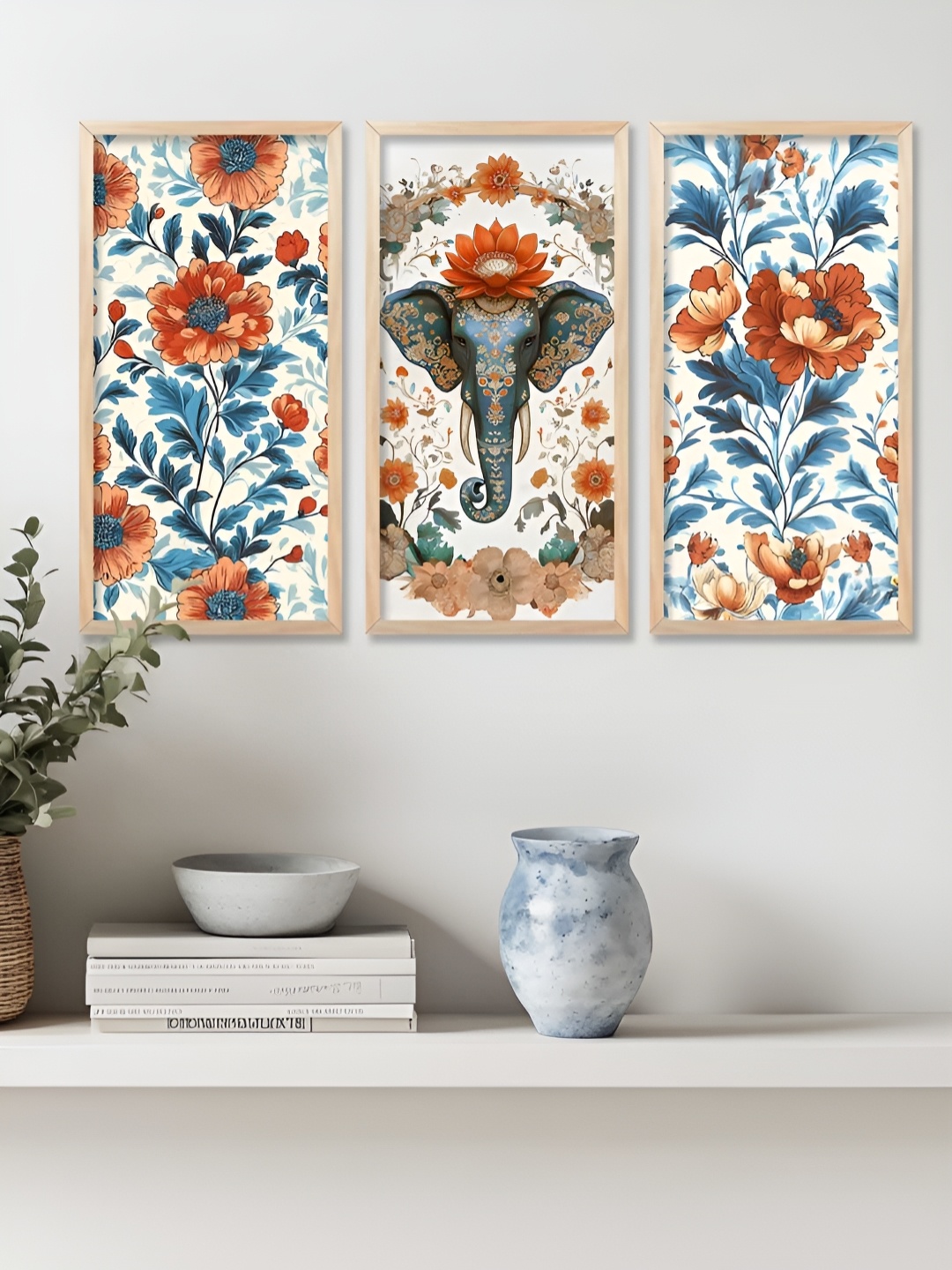 

Kotart Brown & Blue 3 Pieces Floral and Botanical Wooden Wall Paintings