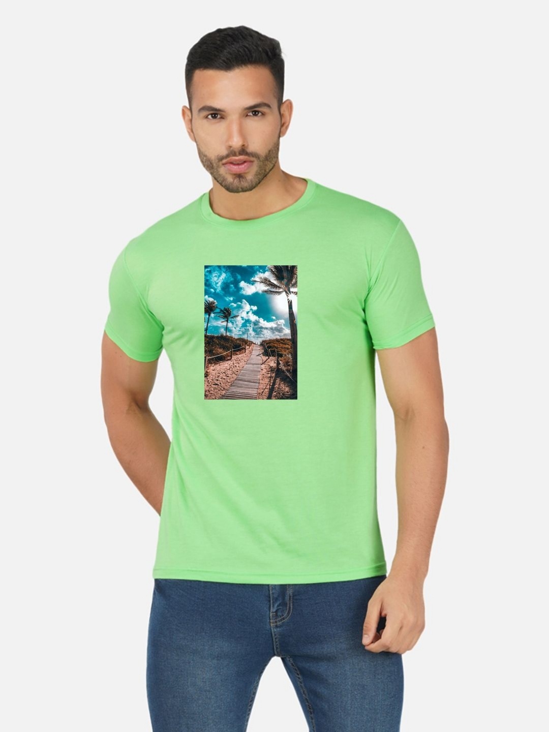 

Moda Rapido Men Bio Finish Graphic Printed Round Neck Cotton T-shirt, Green