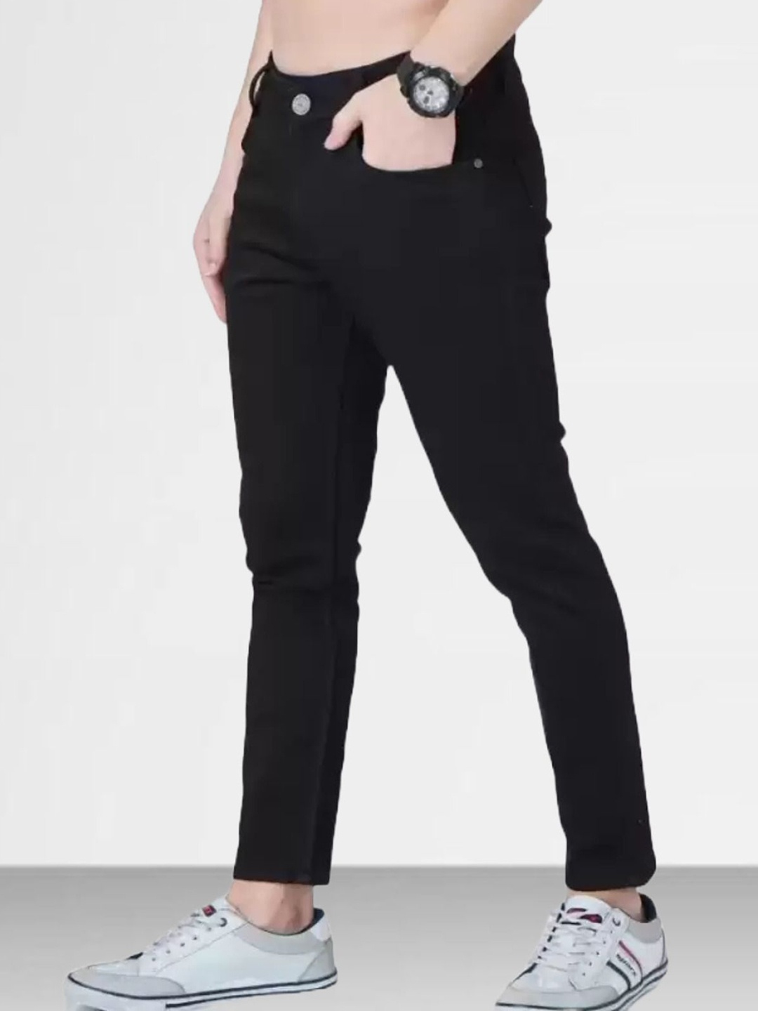 

LINARIA Men Classic Tapered Fit Clean Look Cotton Jeans, Black