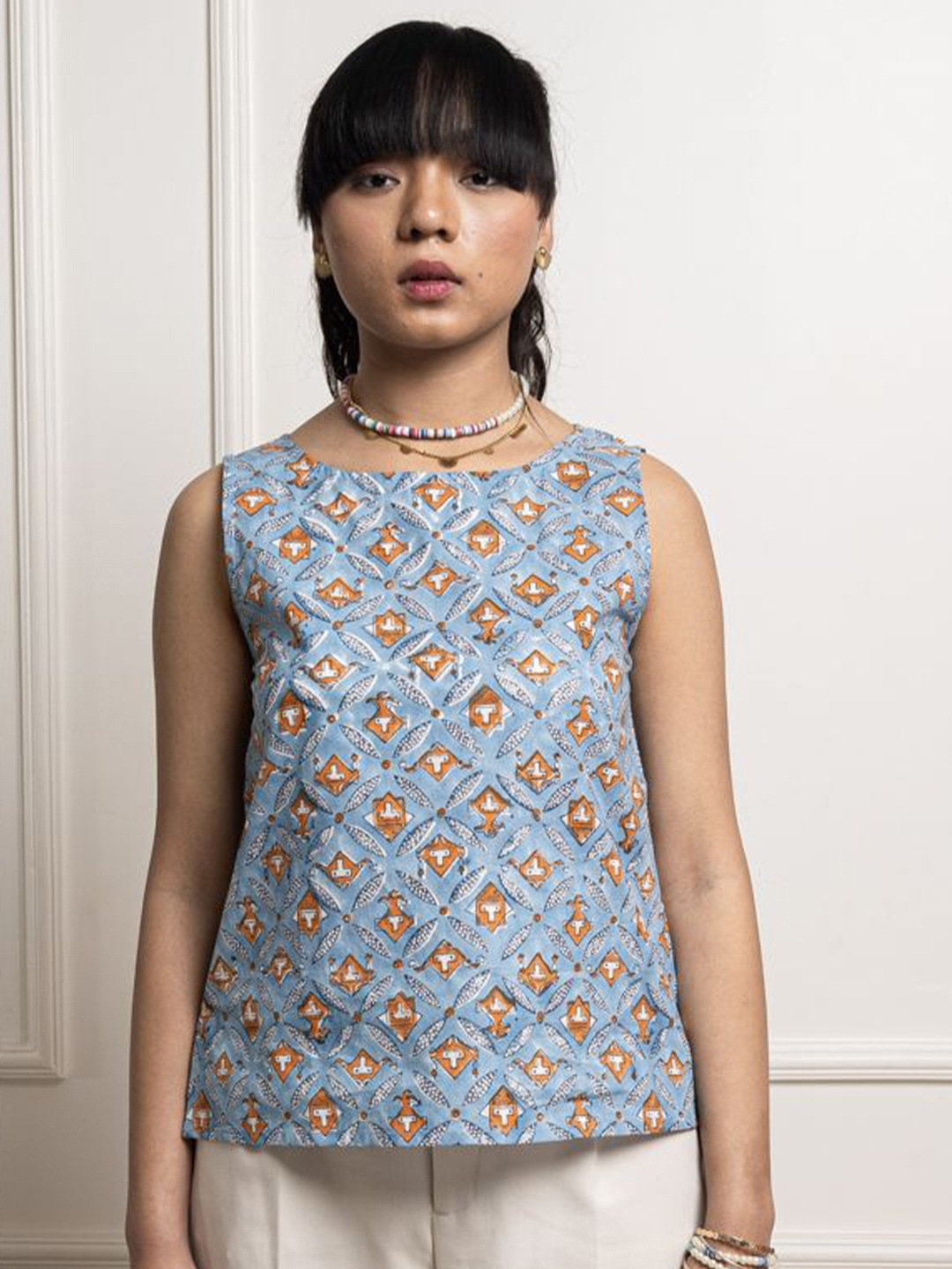 

WildMoss Women Print Cotton Top, Blue
