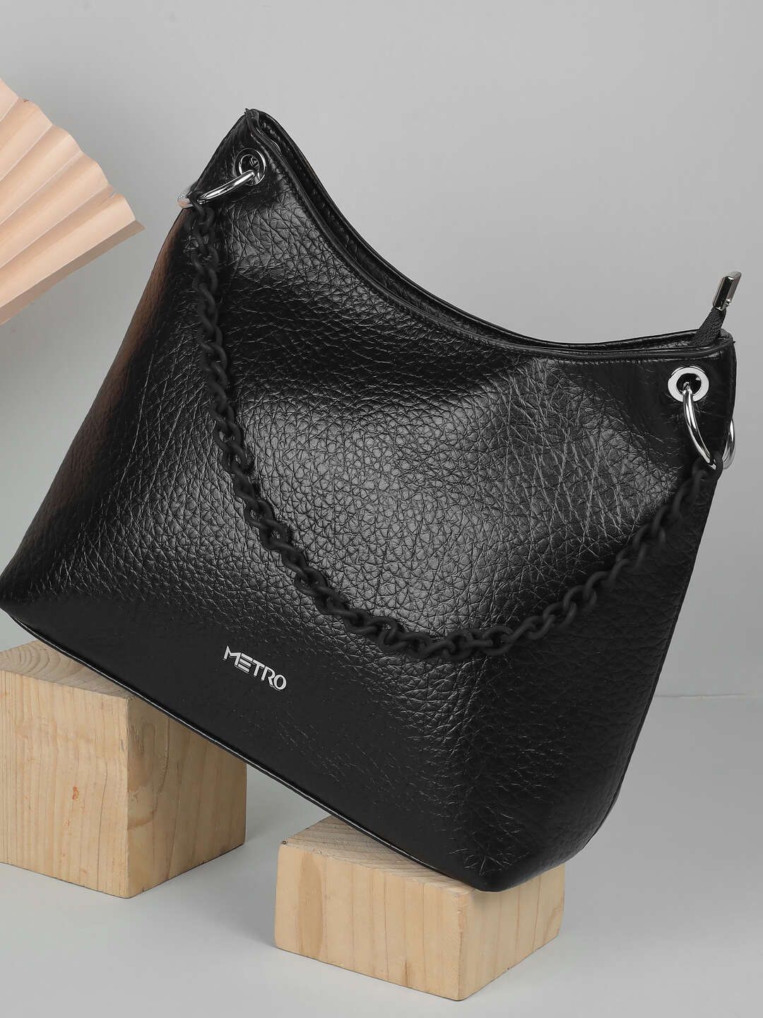 

Metro Women Textured Structured Shoulder Bag, Black