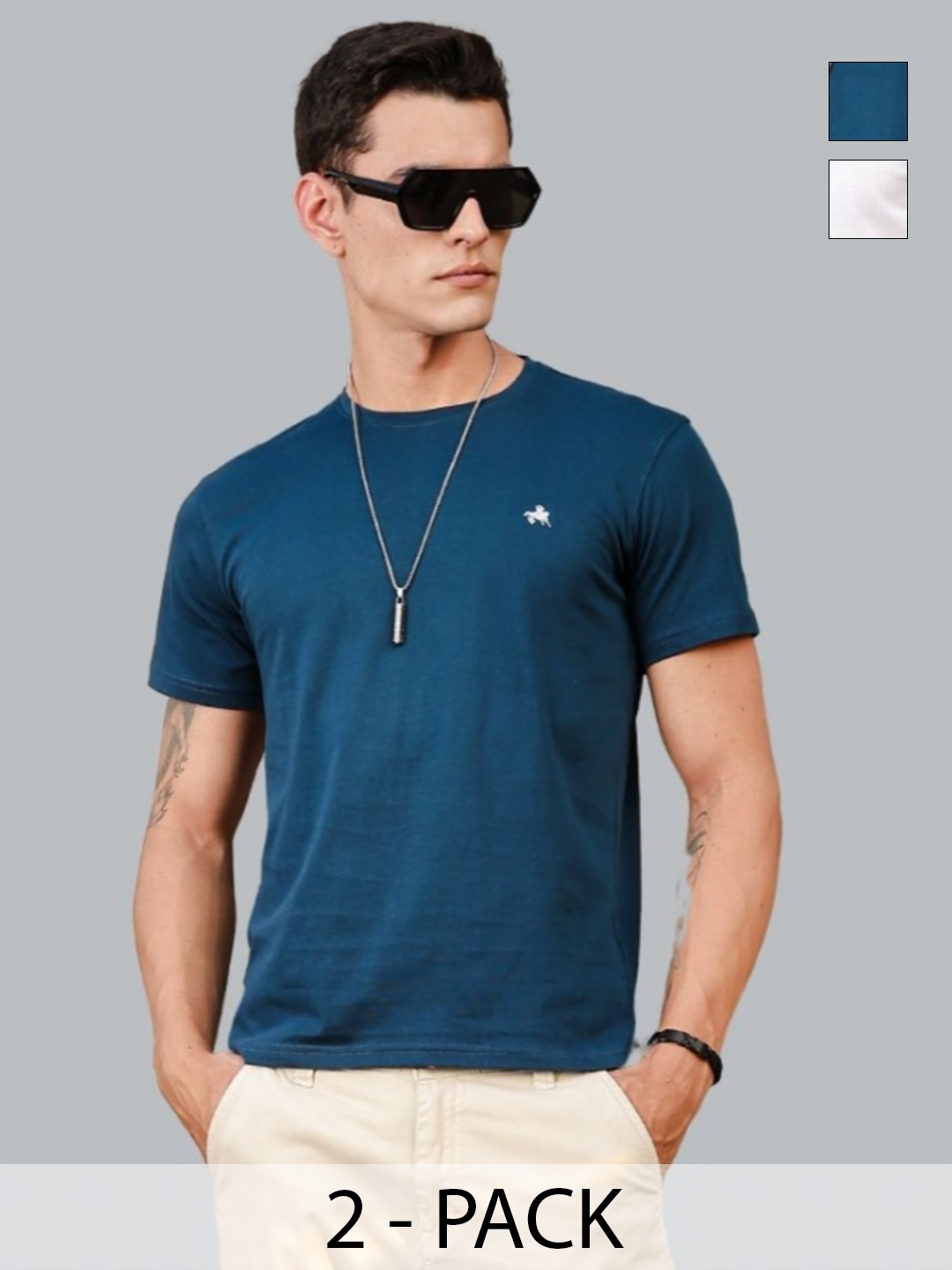 

Parcel Yard Men Pack of 2 Stretchex Solid Round Neck Cotton T-shirts, Teal