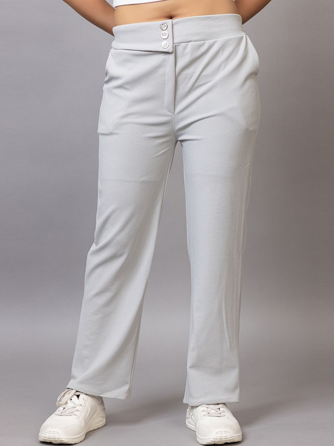 

Probasic Women Regular Fit Mid-Rise Flat-Front Regular Trousers, White