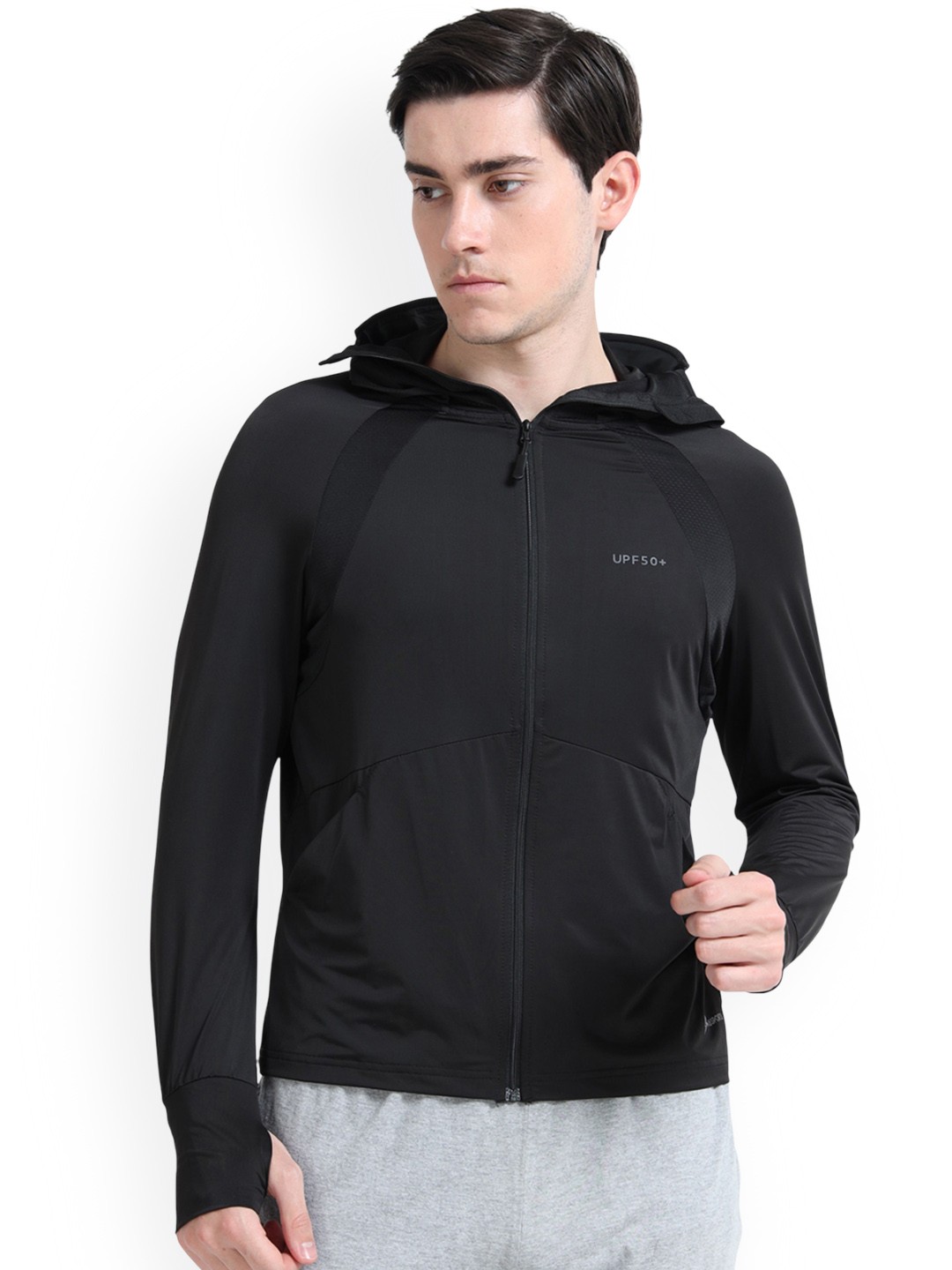 

FabSeasons Men Hooded Solid Sports Lightweight Sporty Jacket, Black