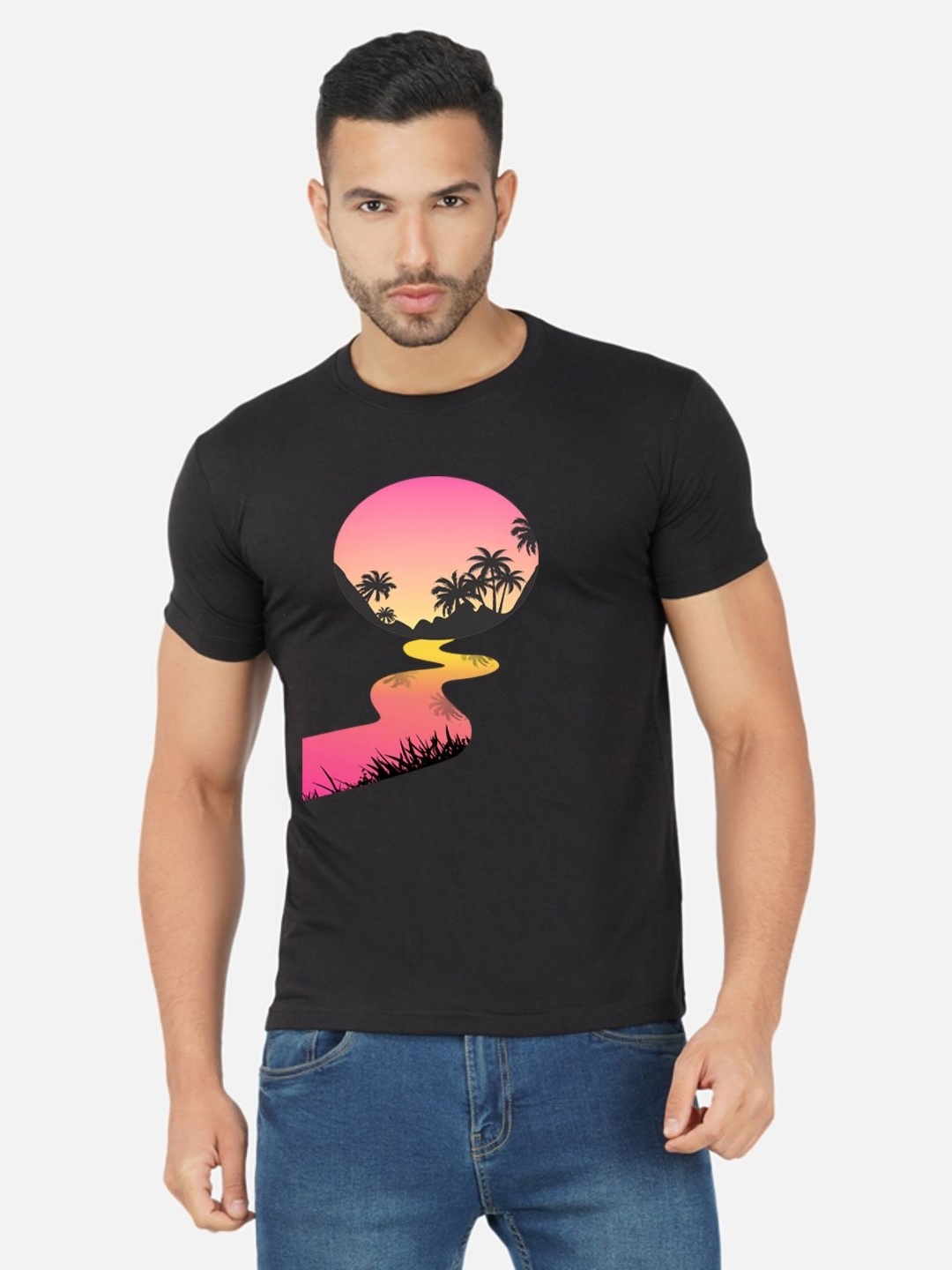 

Moda Rapido Men Bio Finish Graphic Printed Round Neck Cotton T-shirt, Black