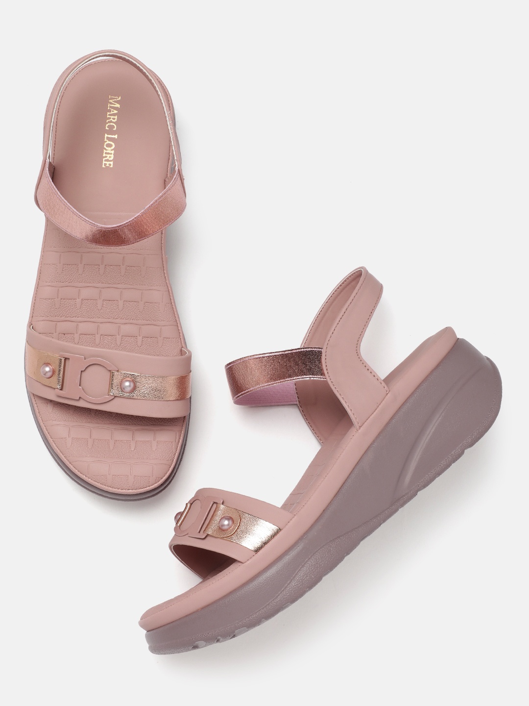 

Marc Loire Women Embellished PU Wedge Sandals, Nude