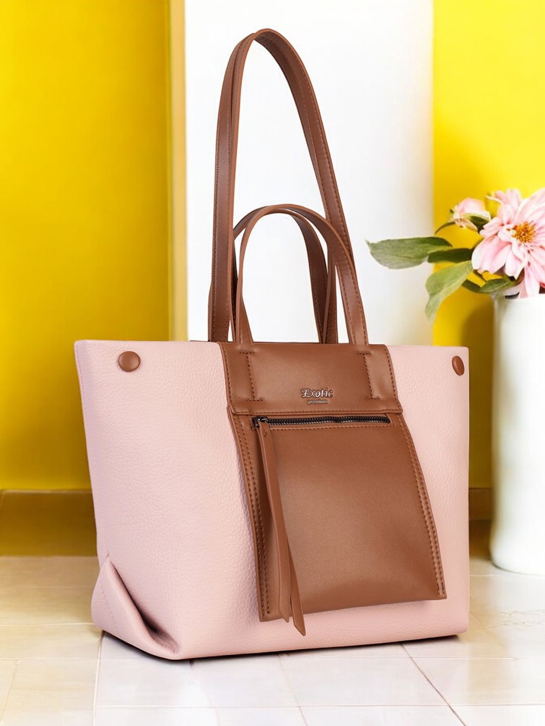 

Exotic Women Colourblocked Structured Leather Shoulder Bag, Pink