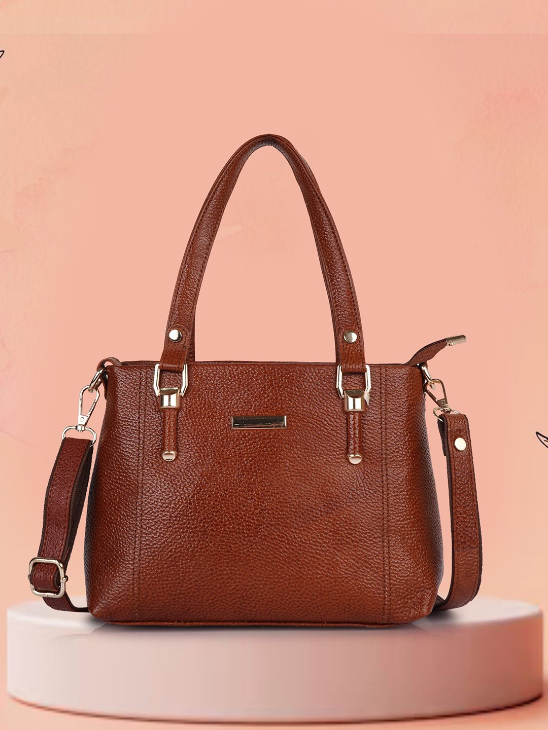 

SPOTIC Women Textured Structured Leather Shoulder Bag, Tan