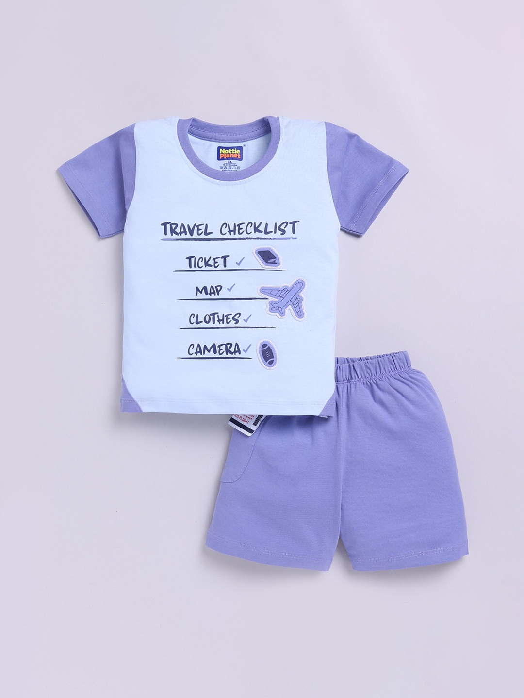 

Nottie Planet Boys Printed Pure Cotton T-shirt with Shorts, Blue