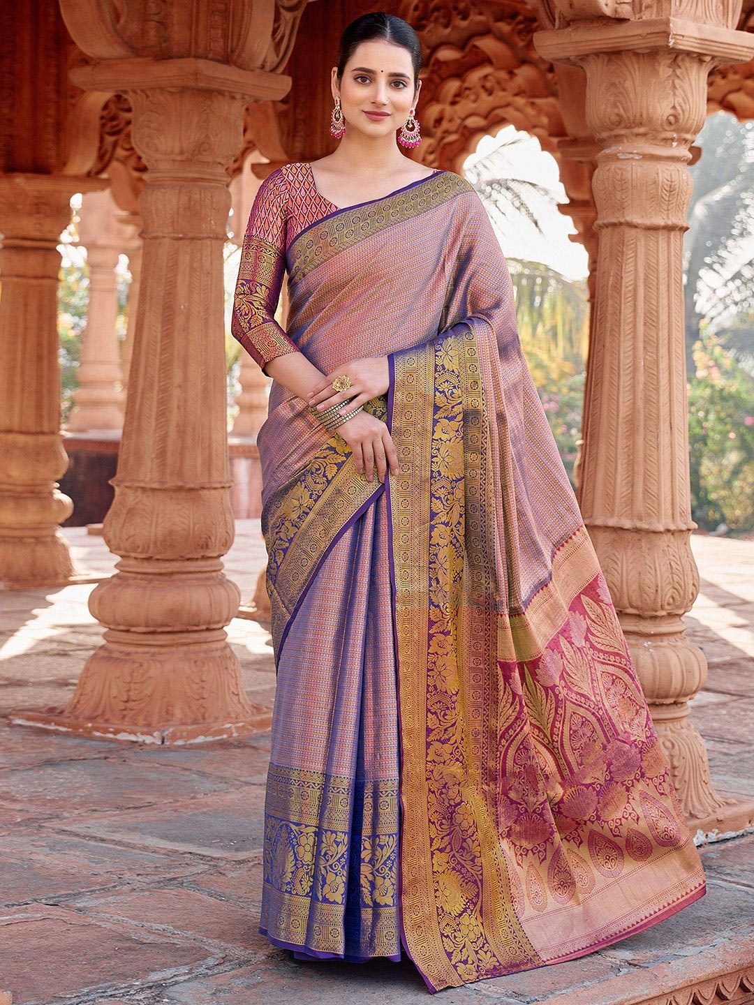 

Satrani Woven Design Zari Pure Silk Designer Paithani Saree, Blue