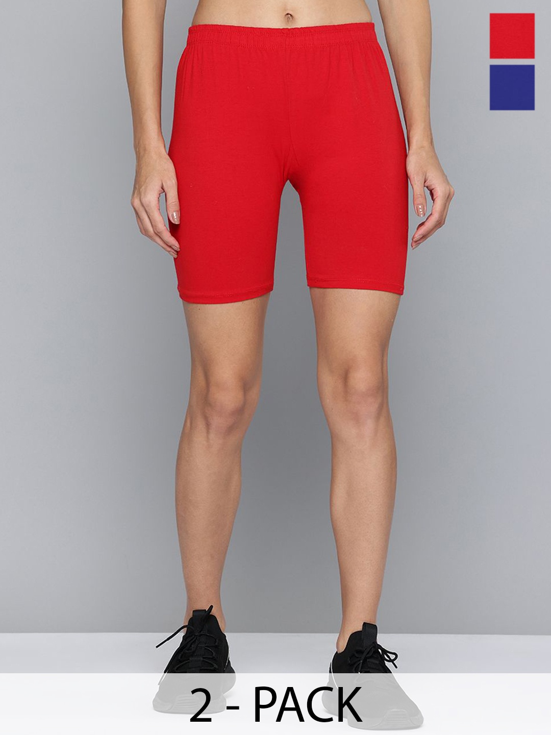

Jinfo Women Pack of 2 Cotton Skinny Fit Cycling Sports Shorts, Red