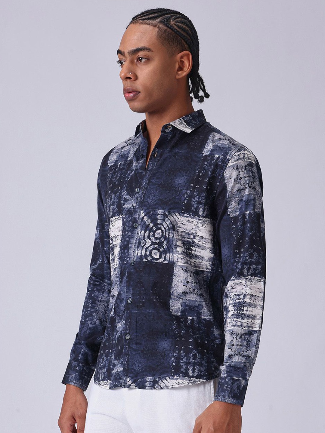 

Banana Club Men Classic Slim Fit Opaque Abstract Casual Shirt, Blue