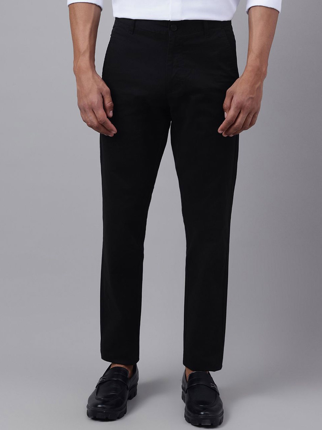 

Richlook Men Smart Mid-Rise Slim Fit Cotton Chinos, Black