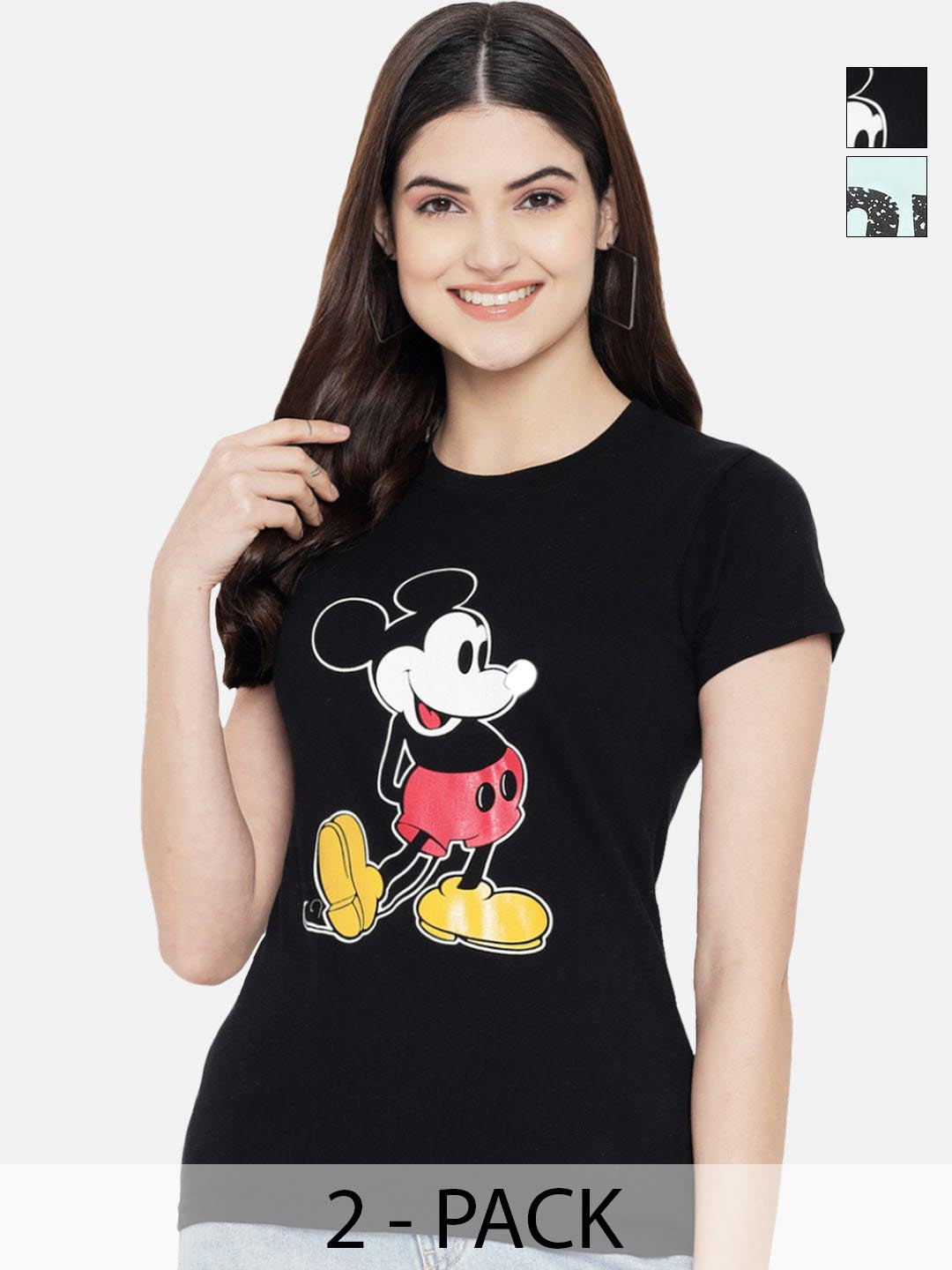 

Tromko Women Pack of 2 Typography Printed Round Neck Cotton Regular Fit T-shirts, Black